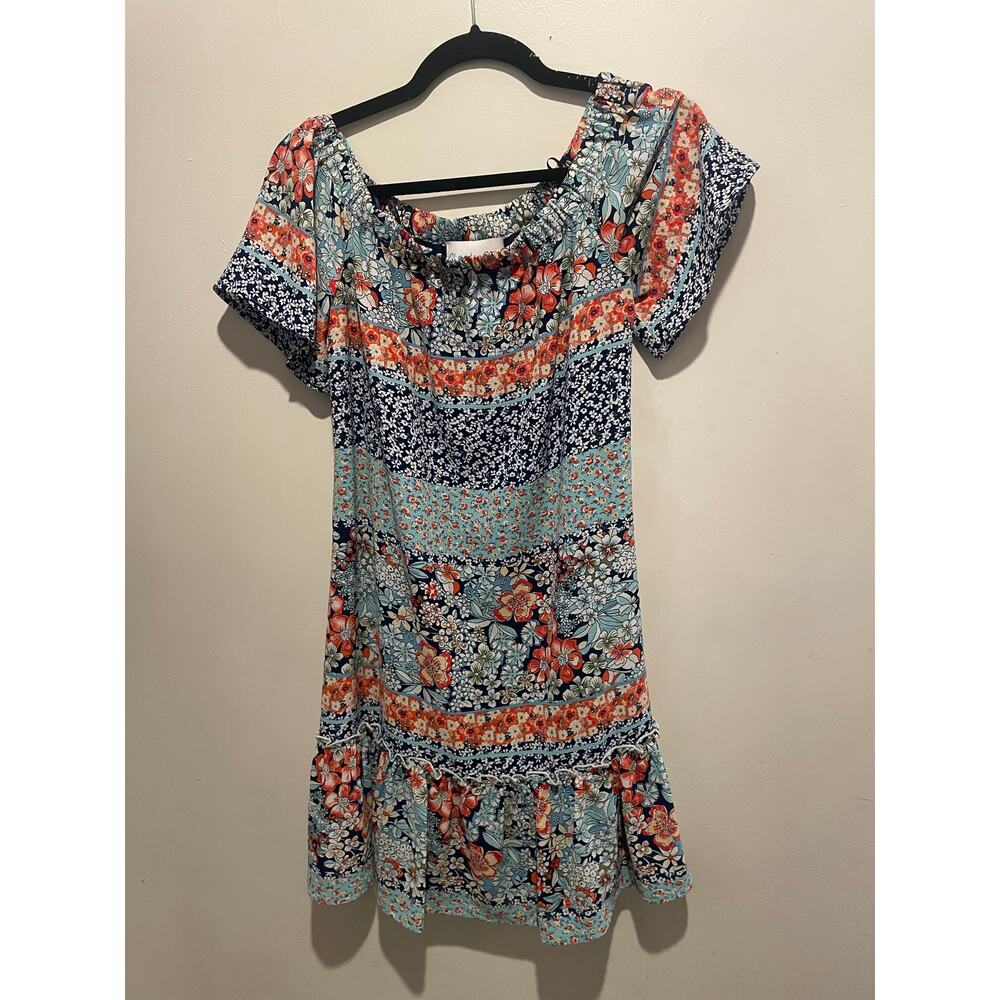 Charles Henry floral multicolored boho milkmaid off shoulder dress size XS